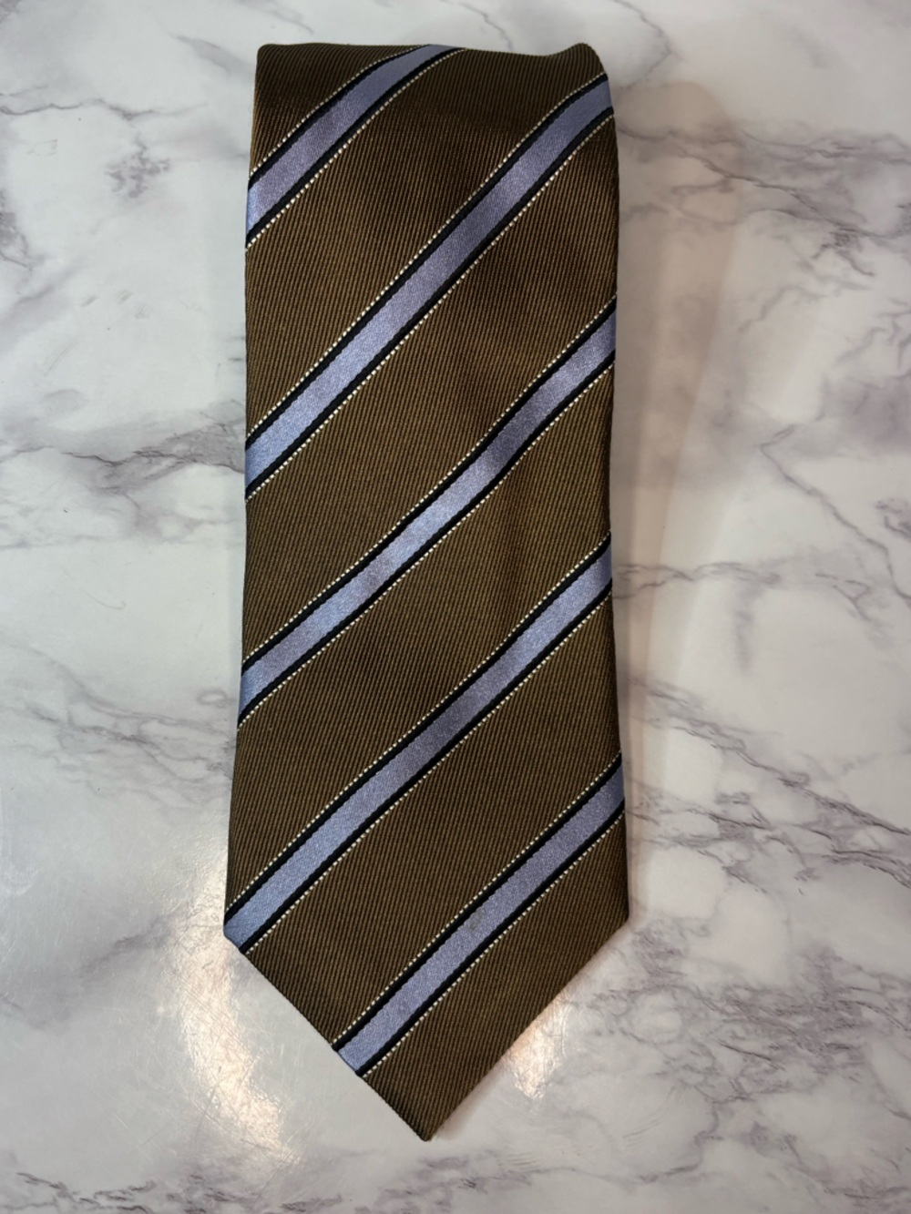 Canali Silk Tie Brown Blue Diagonal Stripe Luxury Italian Designer Tie